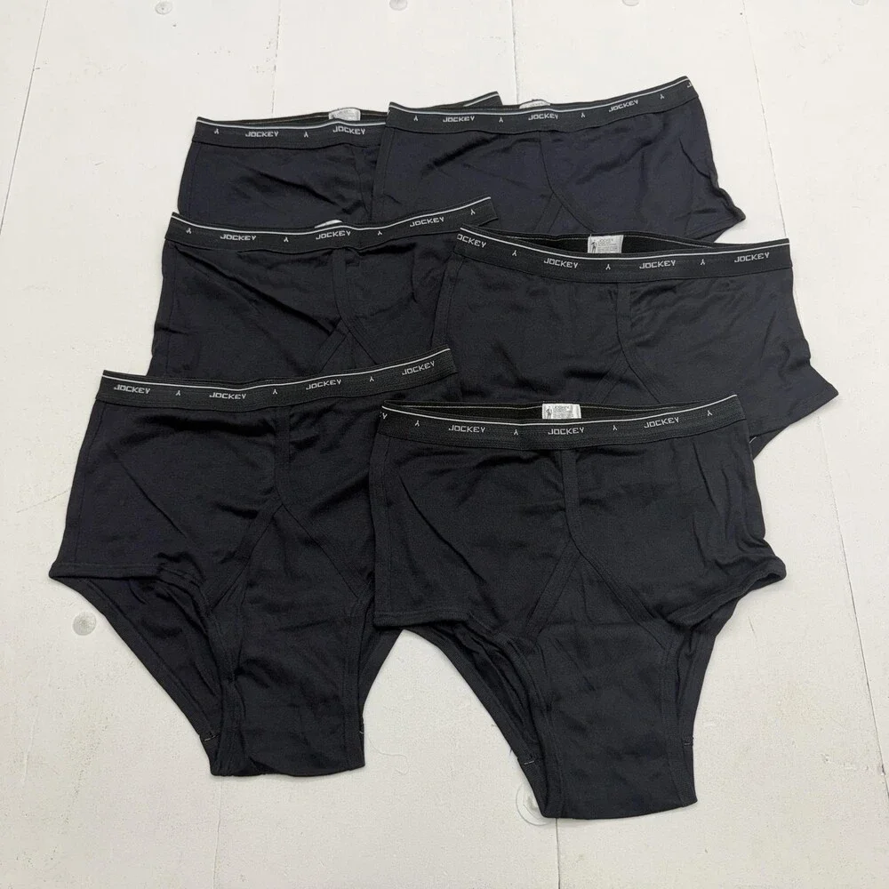 Jockey Briefs Mens 38 Black 6 Pack 100% Cotton Classic Fit Jersey Underwear